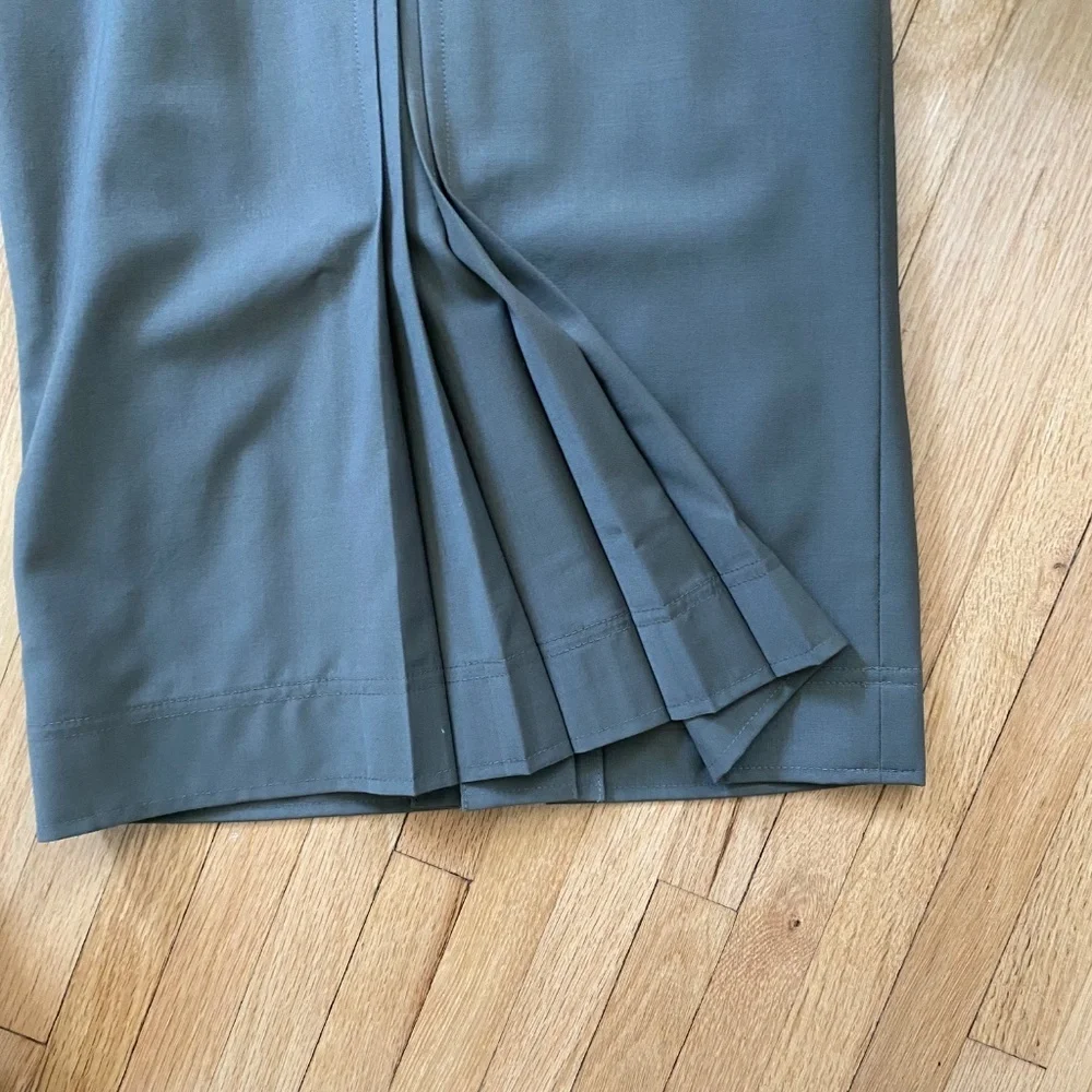 Club Monaco Wool Front Pleat Detail Olive‎ Green Midi Pencil Skirt Size 0